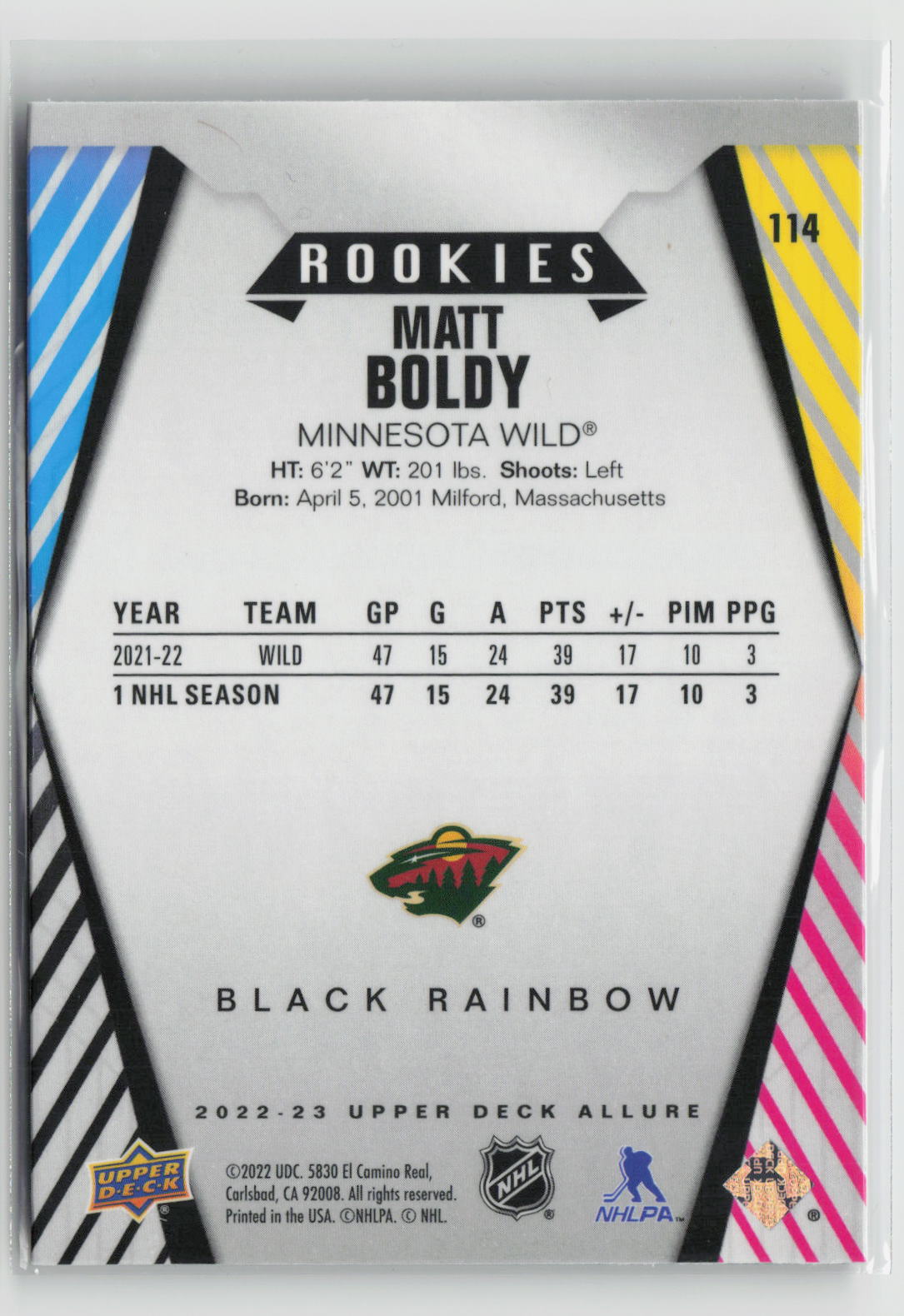 Matt Boldy 2022-23 Upper Deck Allure Black Rainbow #114