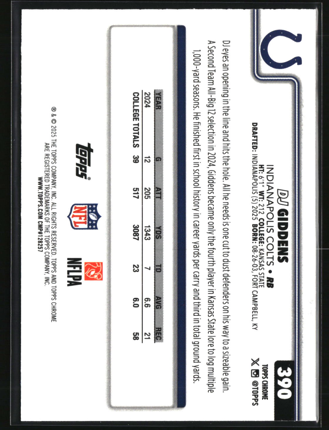 DJ Giddens 2025 Topps Chrome #390