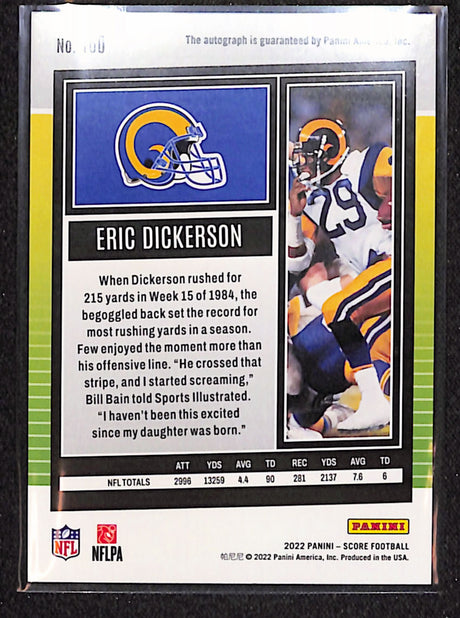 Eric Dickerson 2022 Score Signatures Gold Zone #160 #/50