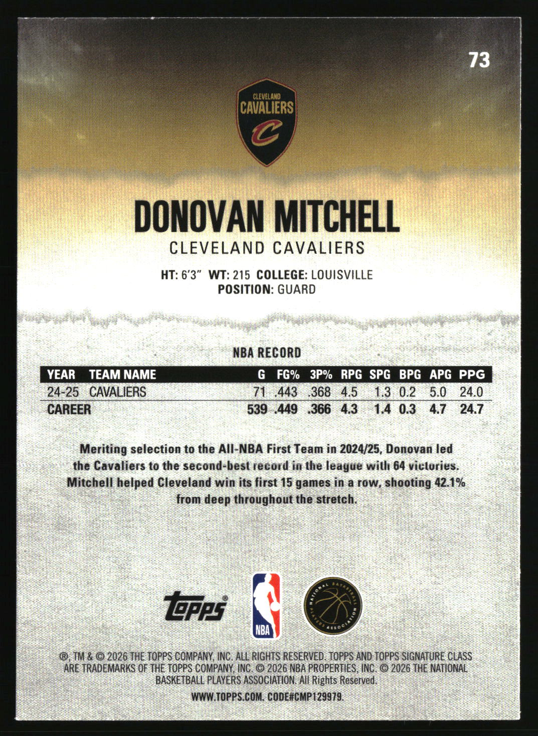 Donovan Mitchell 2025-26 Topps Signature Class #73