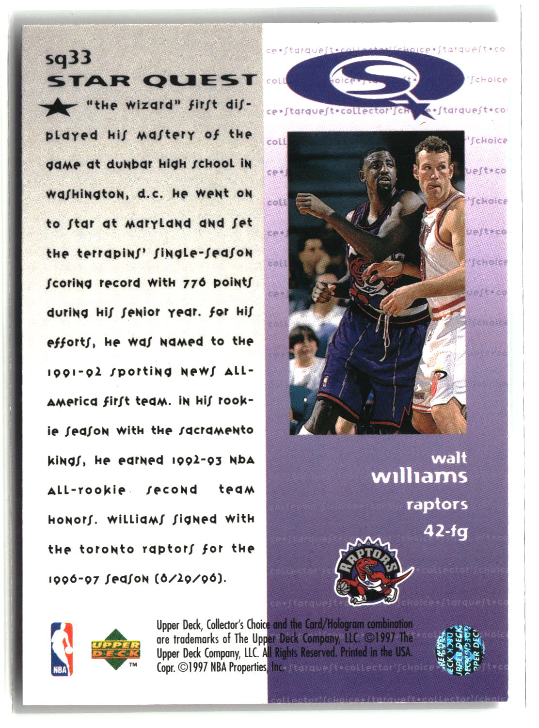 Walt Williams 1997-98 Collector's Choice StarQuest #SQ33