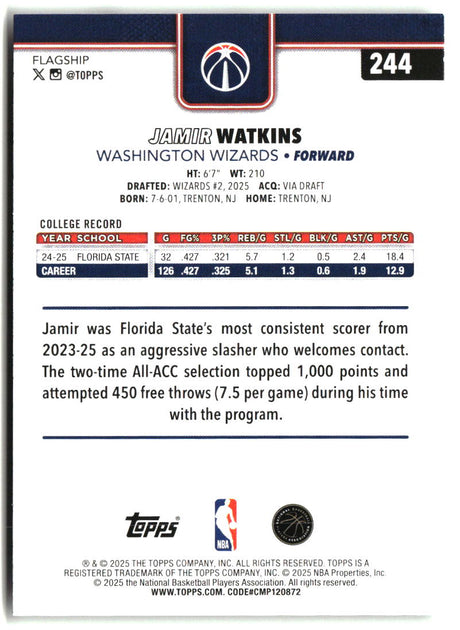 Jamir Watkins 2025-26 Topps #244