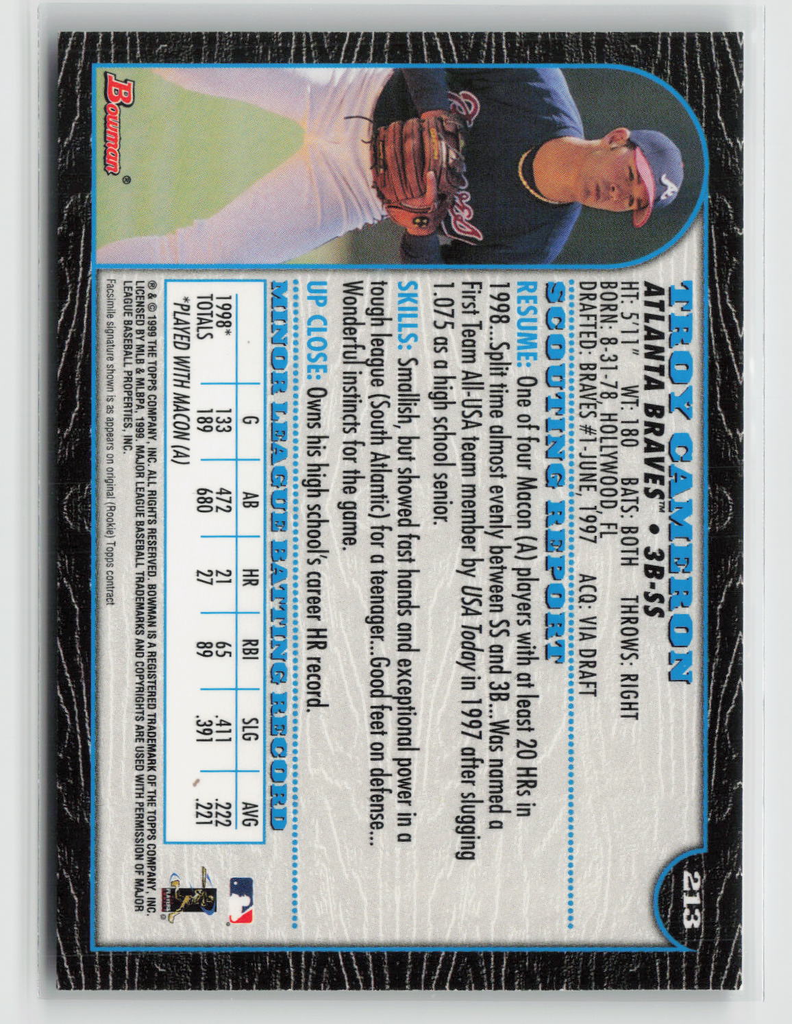 Troy Cameron 1999 Bowman #213