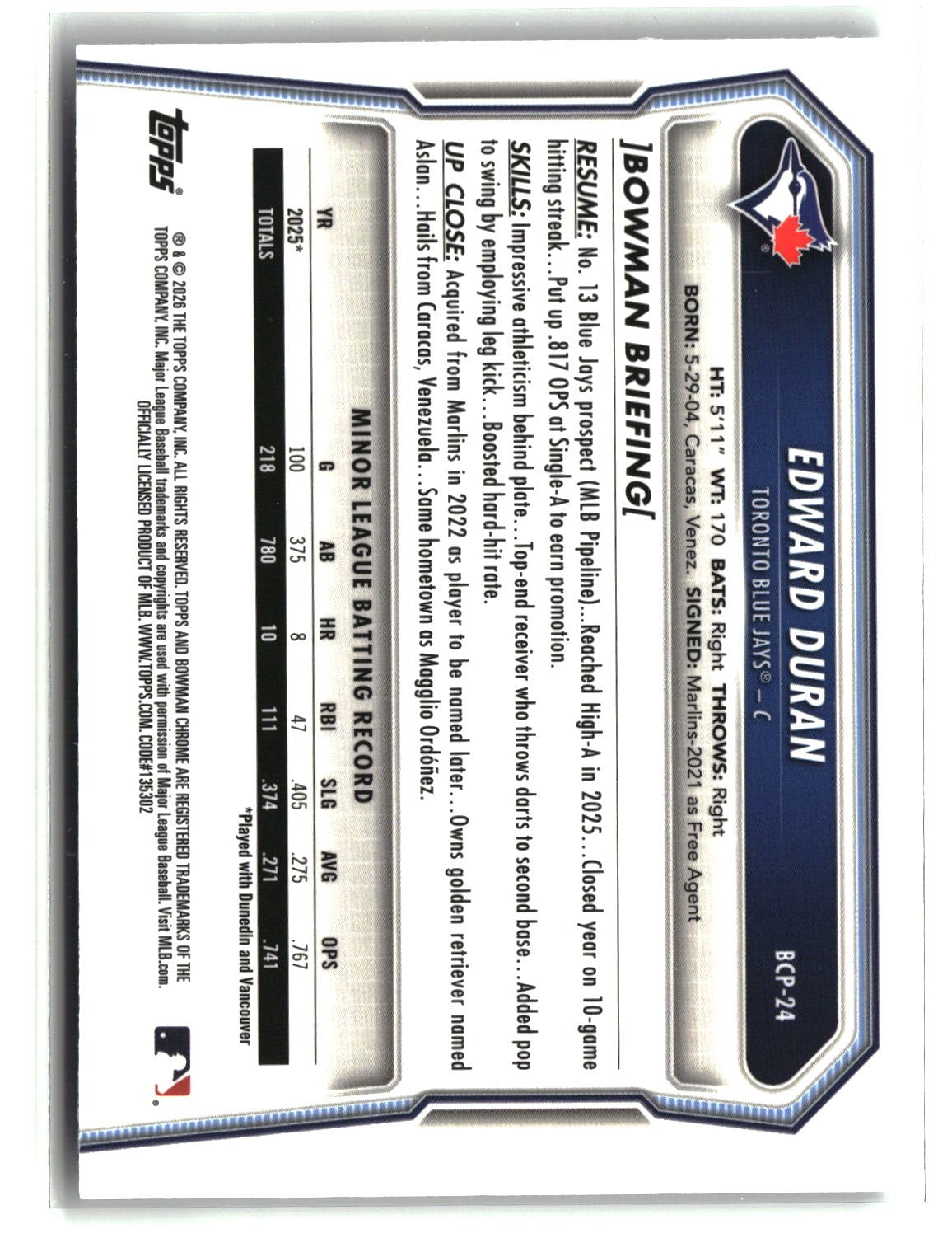 Edward Duran 2026 Bowman Chrome Prospects #BCP-24