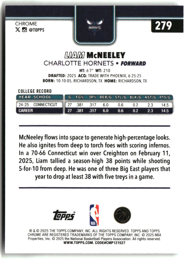 Liam McNeeley 2025-26 Topps Chrome #279