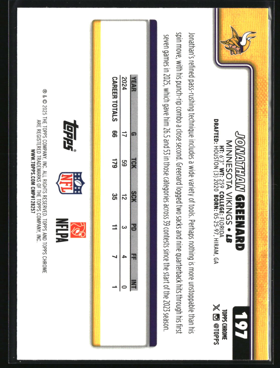 Jonathan Greenard 2025 Topps Chrome Football Leather Refractor #197