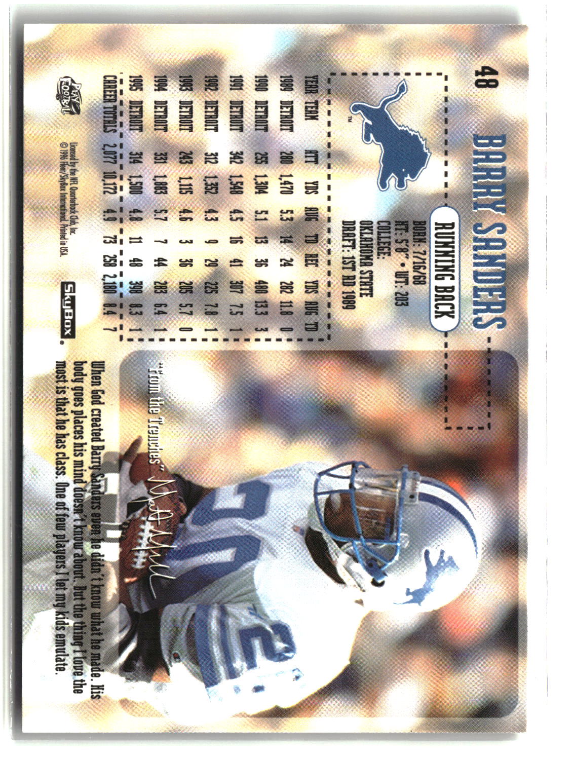 Barry Sanders 1996 SkyBox Impact #48