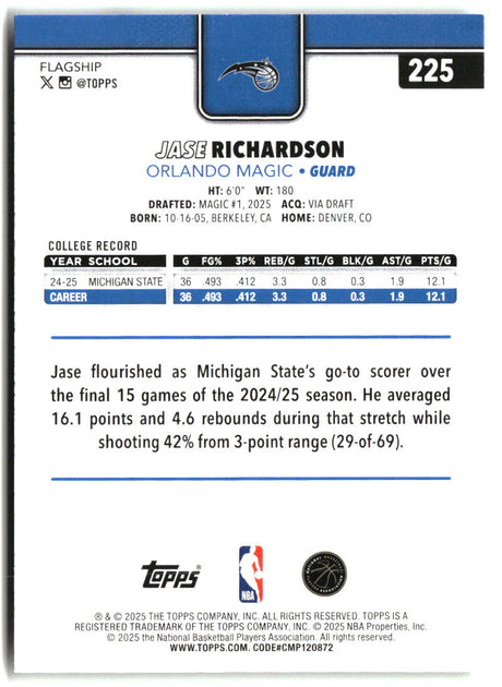 Jase Richardson 2025-26 Topps #225