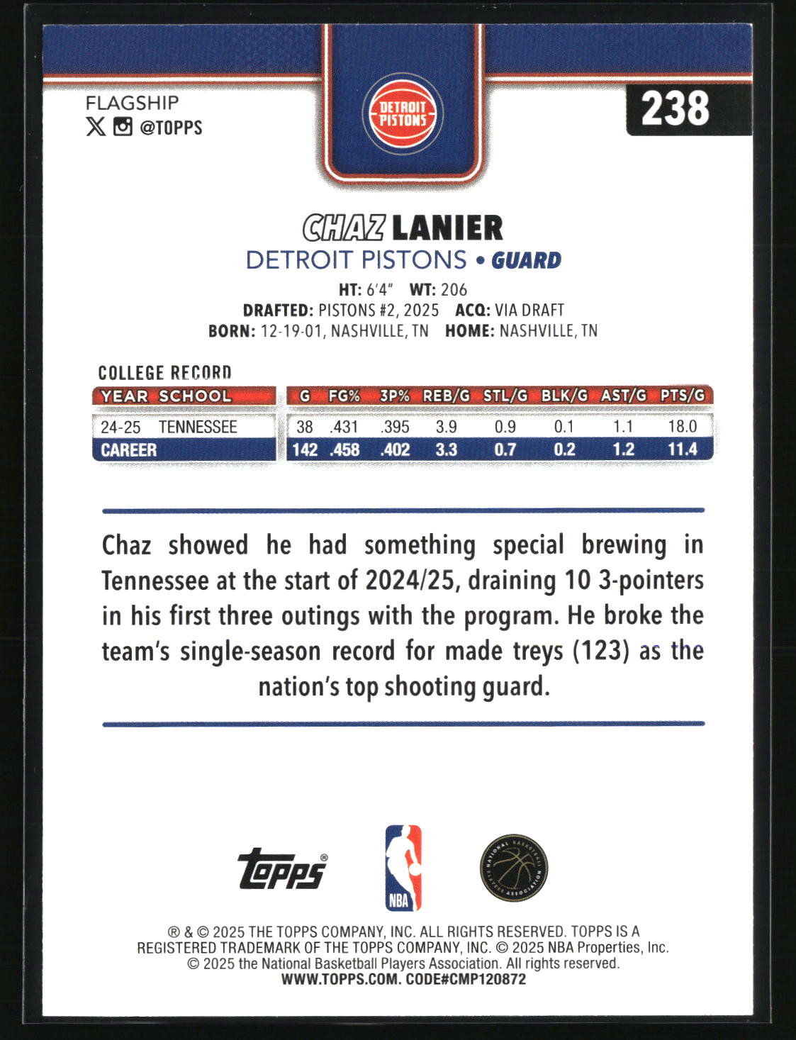 Chaz Lanier 2025-26 Topps #238
