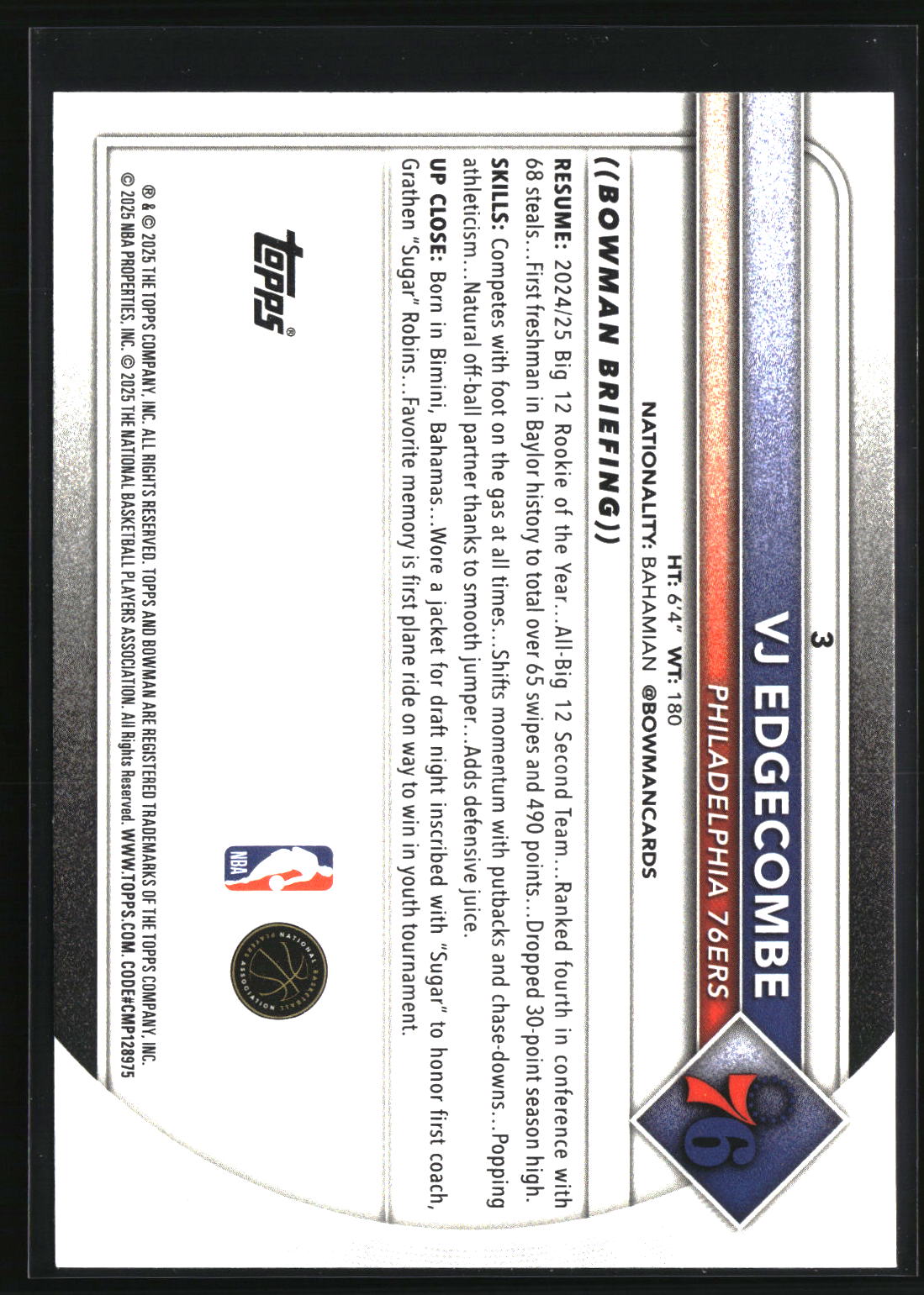 VJ Edgecombe 2025-26 Bowman #3