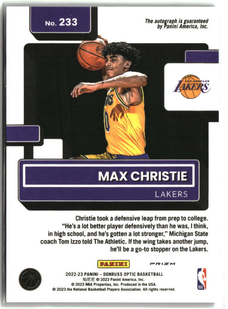 Max Christie 2022-23 Donruss Optic Rated Rookies Signatures Purple #233