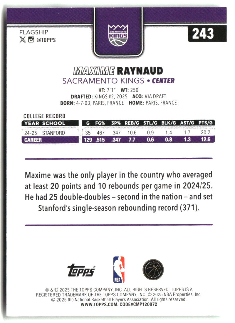Maxime Raynaud 2025-26 Topps #243