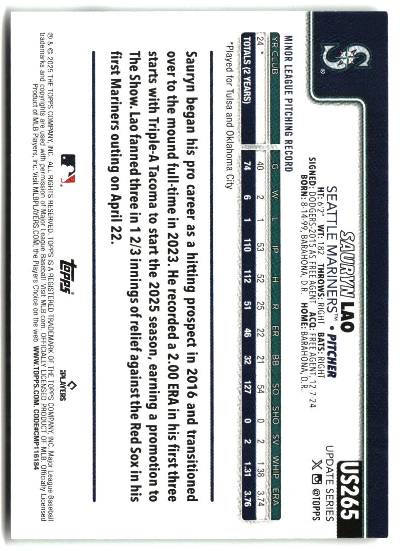 Sauryn Lao 2025 Topps Update #US265