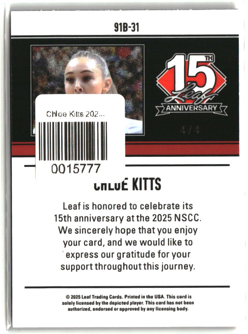 Chloe Kitts  2025 Leaf 15th Anniversary 1991 Base Lazer Orange /4 #91B-31