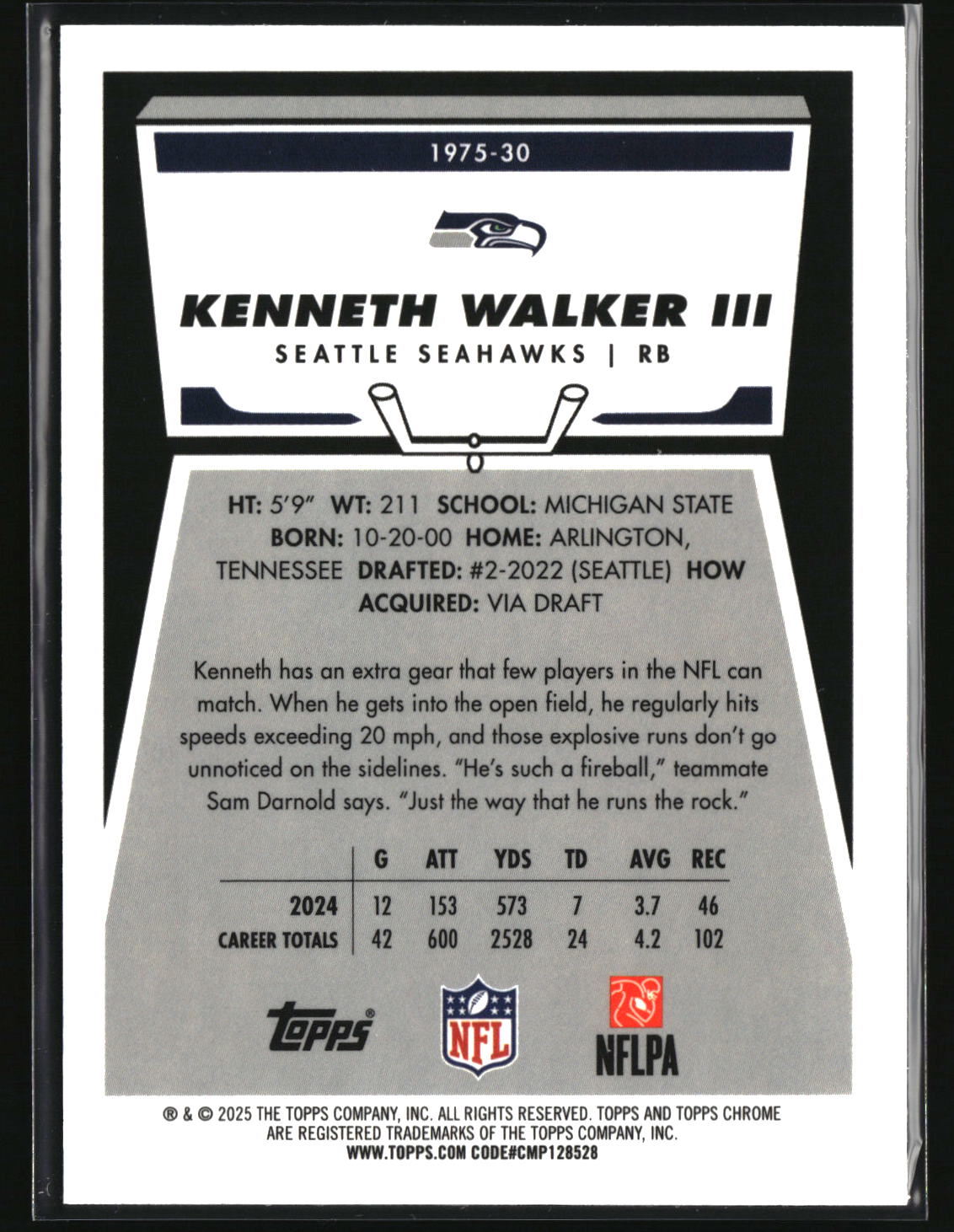 Kenneth Walker III 2025 Topps Chrome 1975 Topps #1975-30