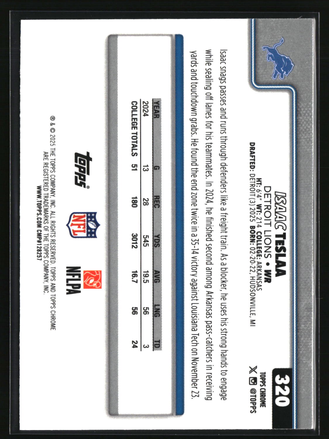 Isaac TeSlaa 2025 Topps Chrome #320