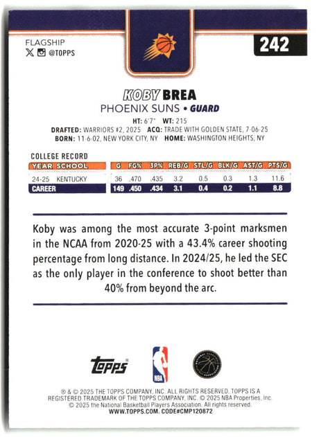 Koby Brea 2025-26 Topps #242