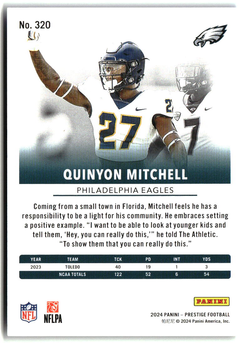 Quinyon Mitchell 2024 Panini Prestige Blue Premium Xtra Points #320 #/299