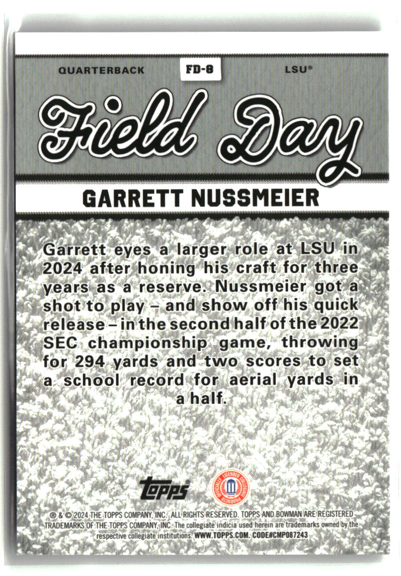 Garrett Nussmeier 2024 Bowman University Best Field Day #FD-8