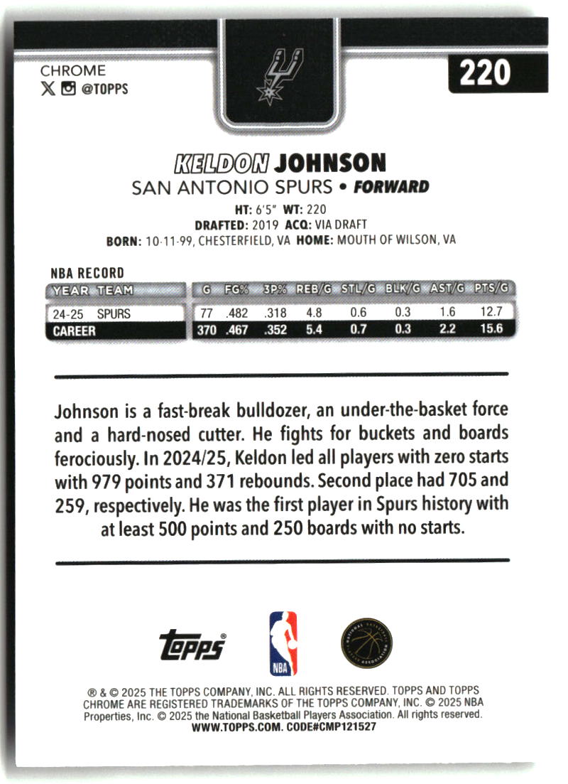 Keldon Johnson 2025-26 Topps Chrome Wave Refractor #220