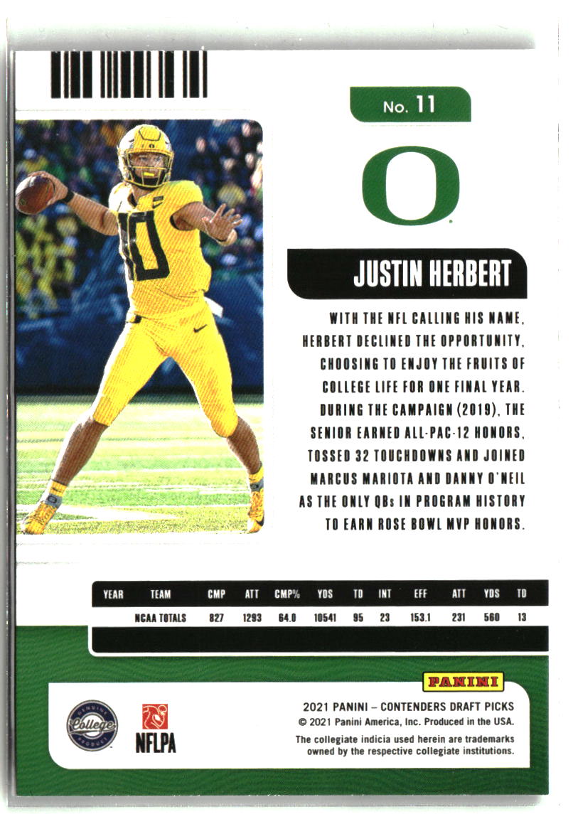 Justin Herbert 2021 Panini Contenders Draft Picks #11
