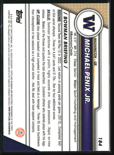 Michael Penix Jr. 2023 Bowman University Chrome #184b
