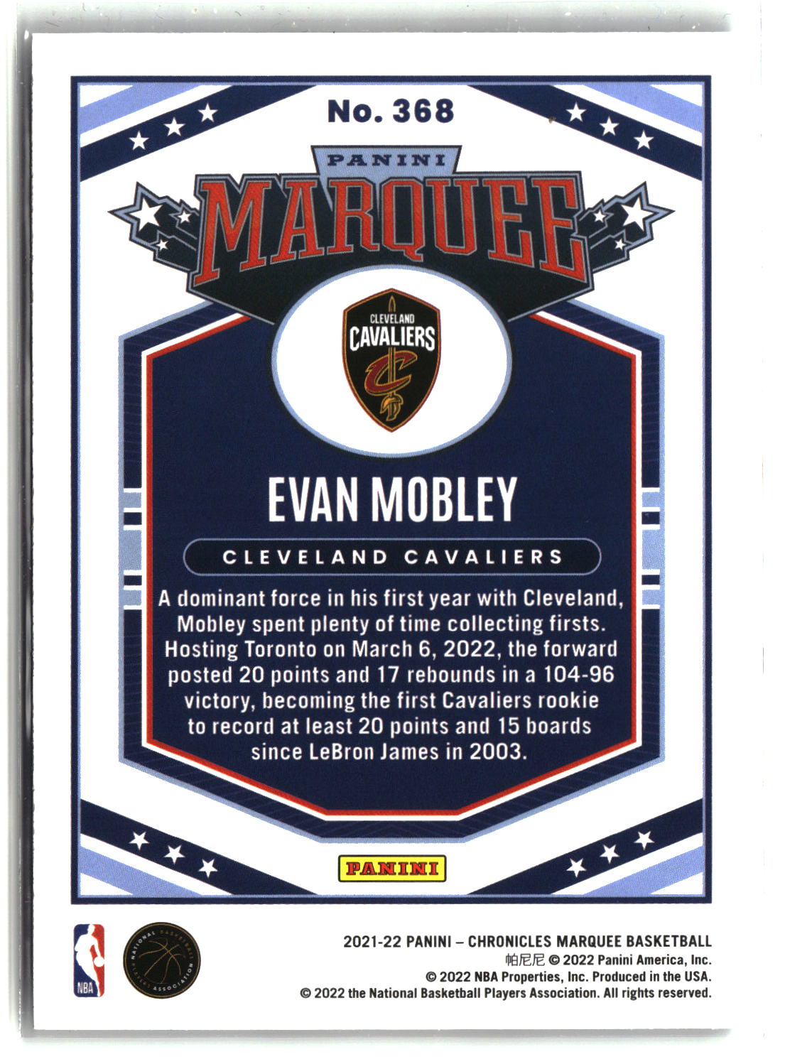 Evan Mobley 2021-22 Panini Chronicles #368