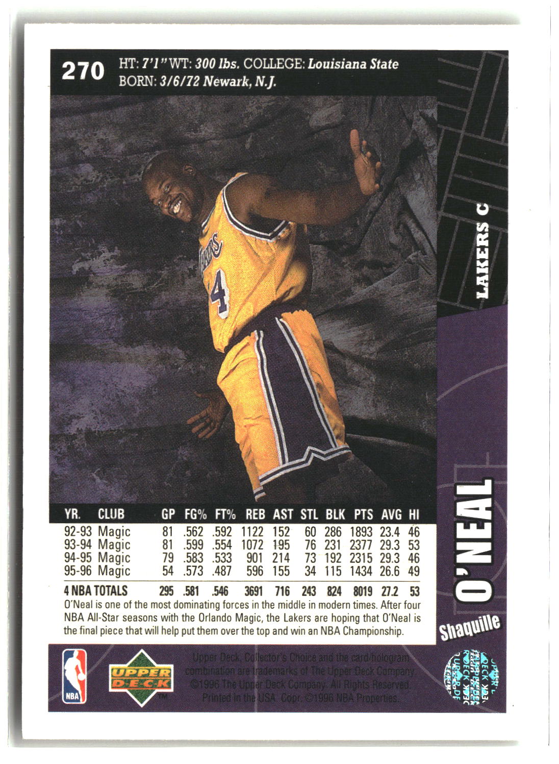 Shaquille O'Neal 1996-97 Collector's Choice #270