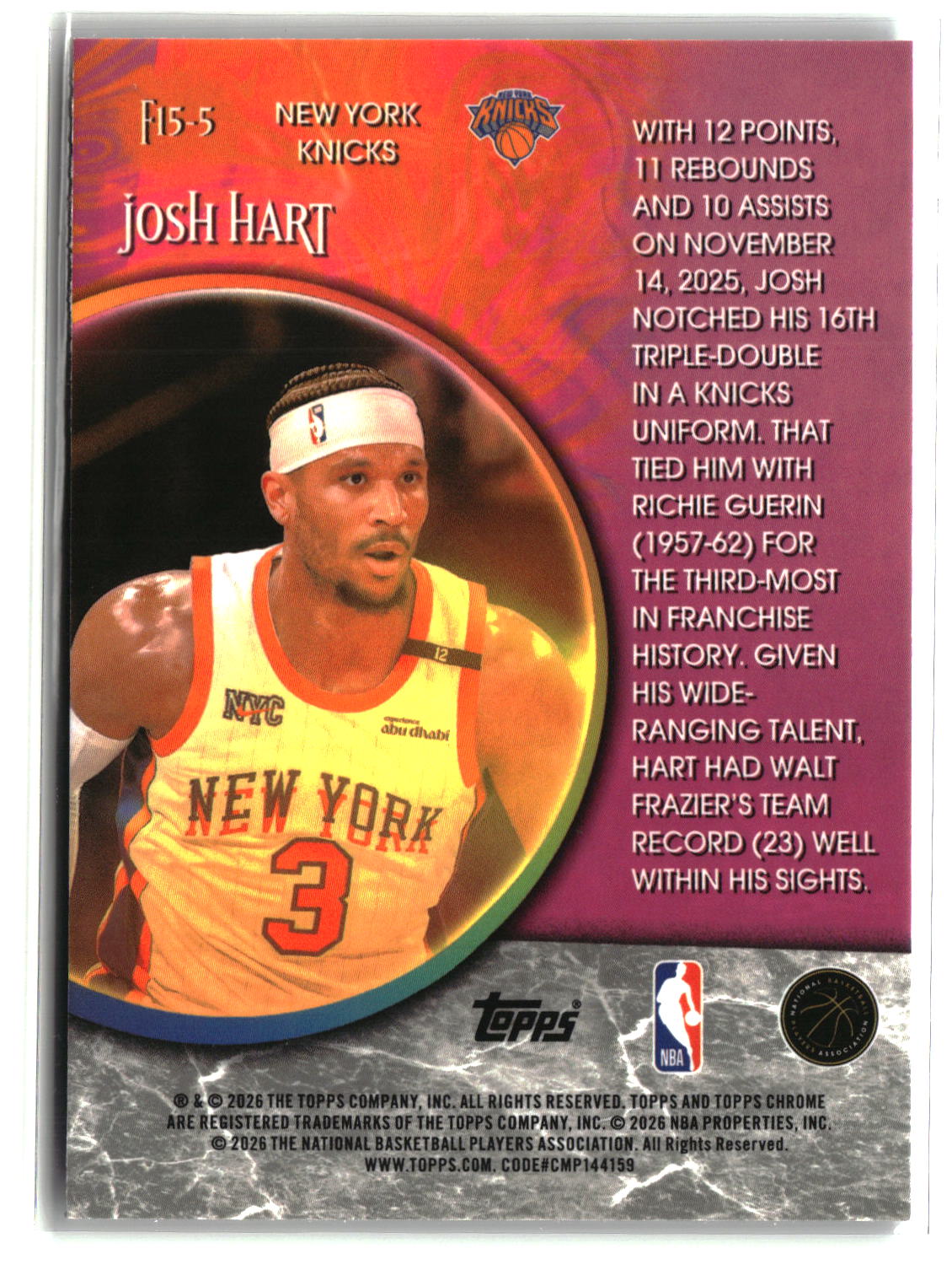 Josh Hart 2025-26 Topps Chrome Update Fortune 15 #F15-5
