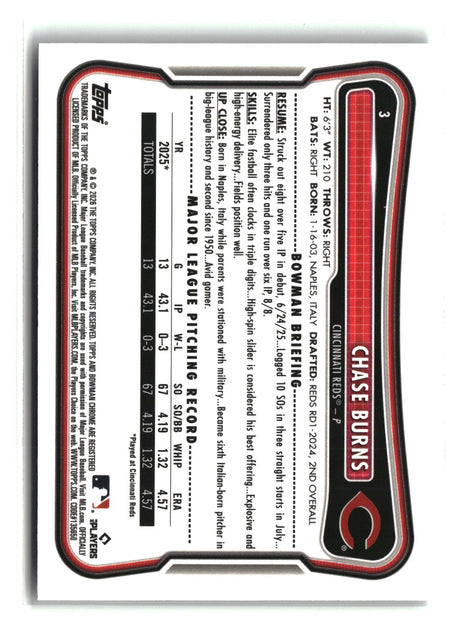 Chase Burns 2026 Bowman Rookie Red RC Logo #3