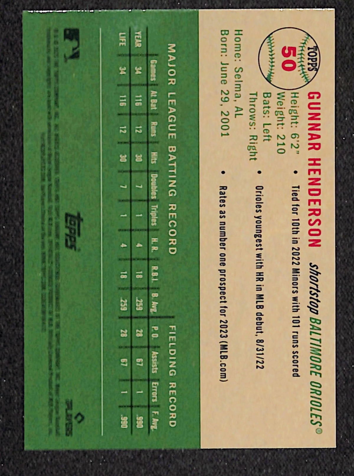 Gunnar Henderson 2023 Topps Chrome Platinum Anniversary #50