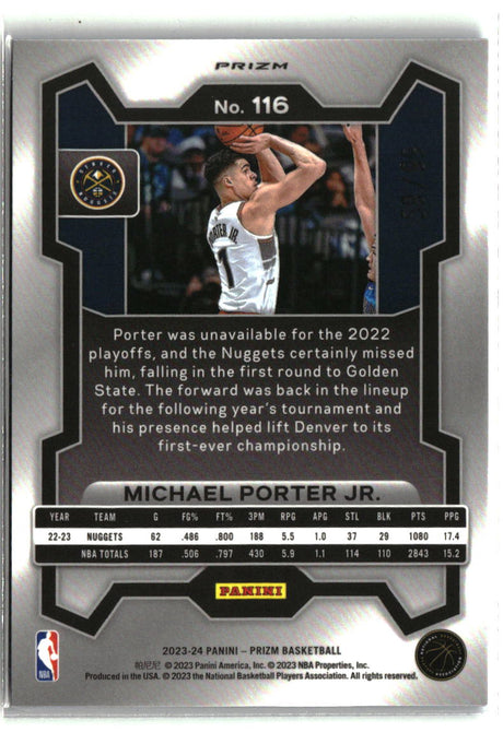 Michael Porter Jr. 2023-24 Panini Prizm Prizms Blue Seismic #116 #/99