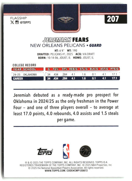 Jeremiah Fears 2025-26 Topps #207