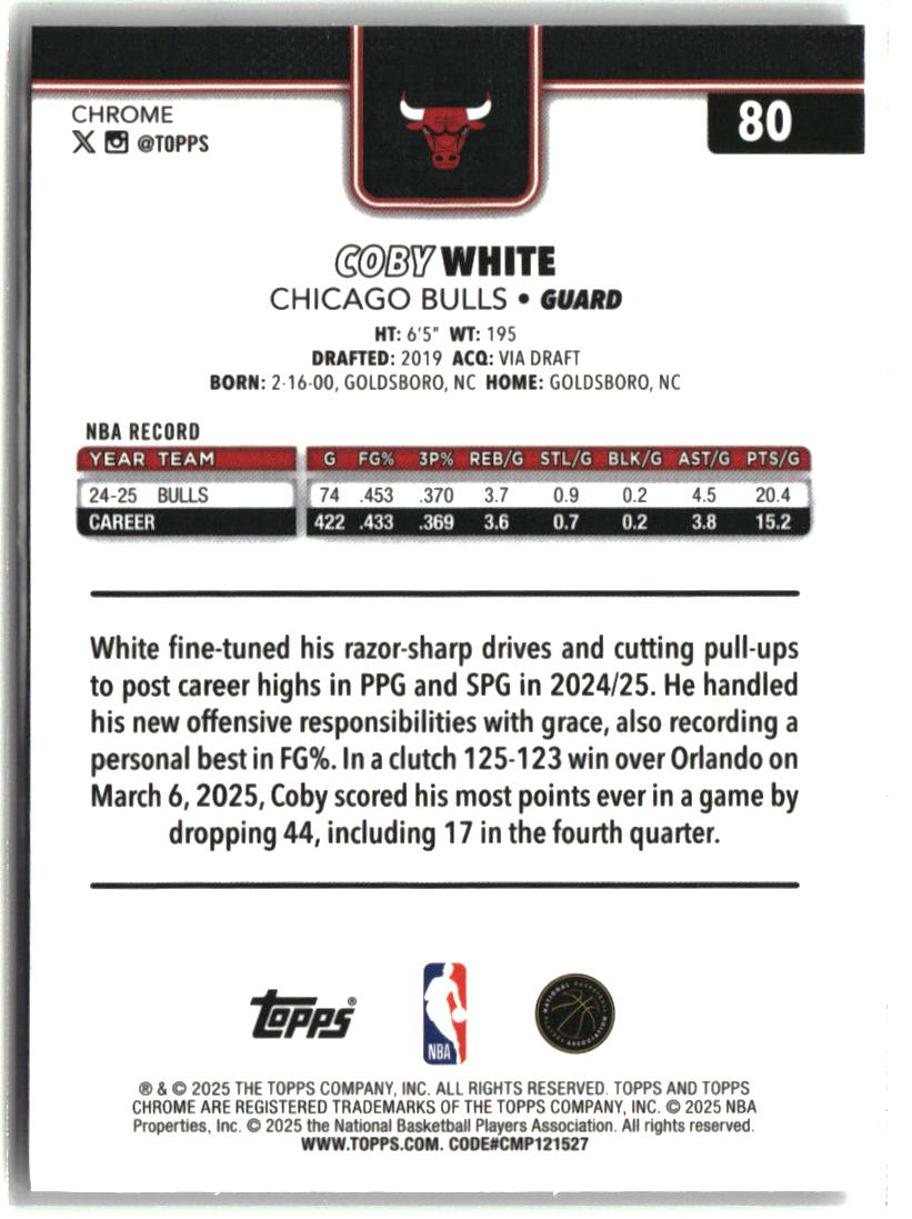 Coby White 2025-26 Topps Chrome Prism Refractor #80