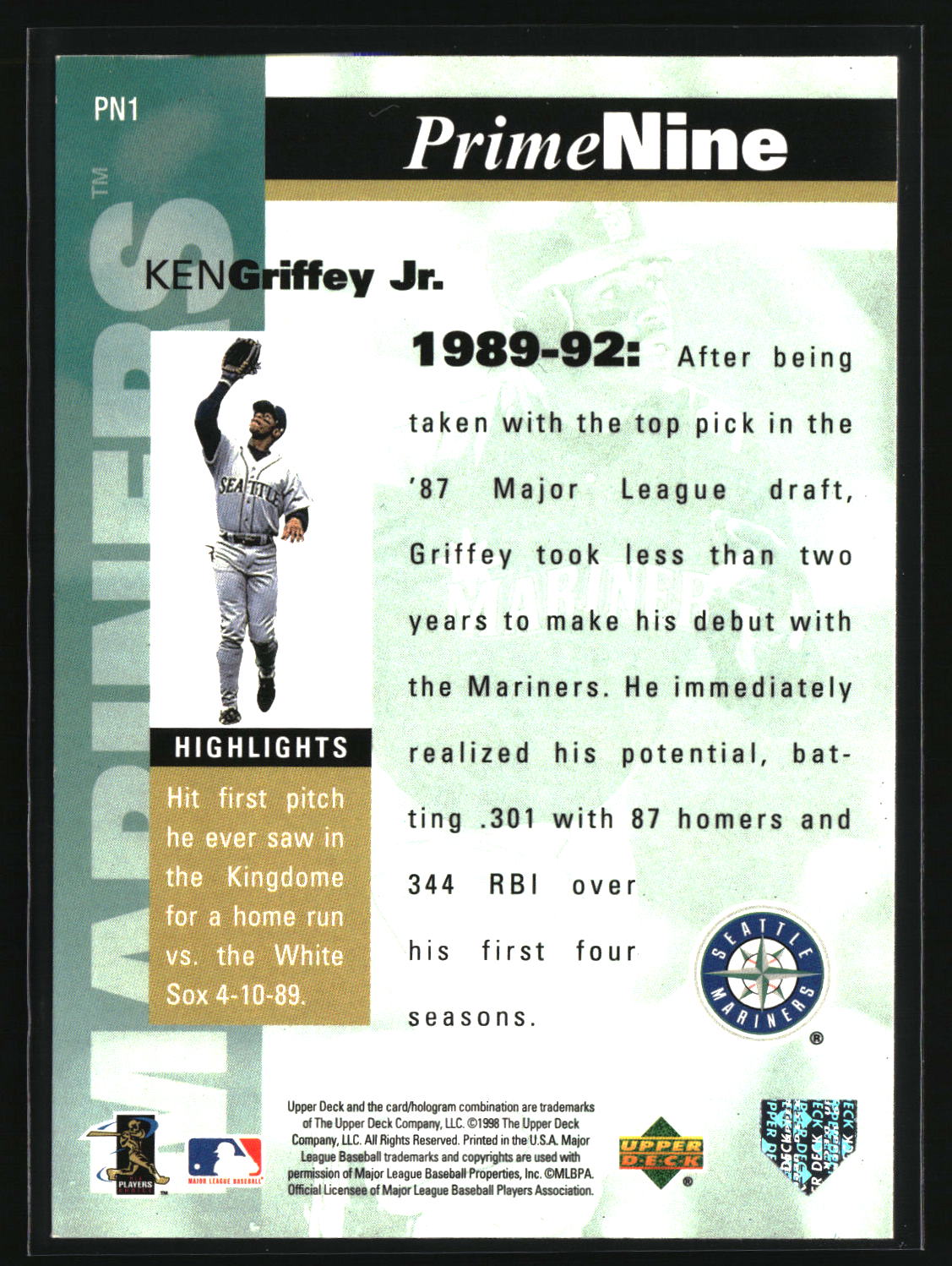 Ken Griffey Jr. 1998 Upper Deck Prime Nine #PN1