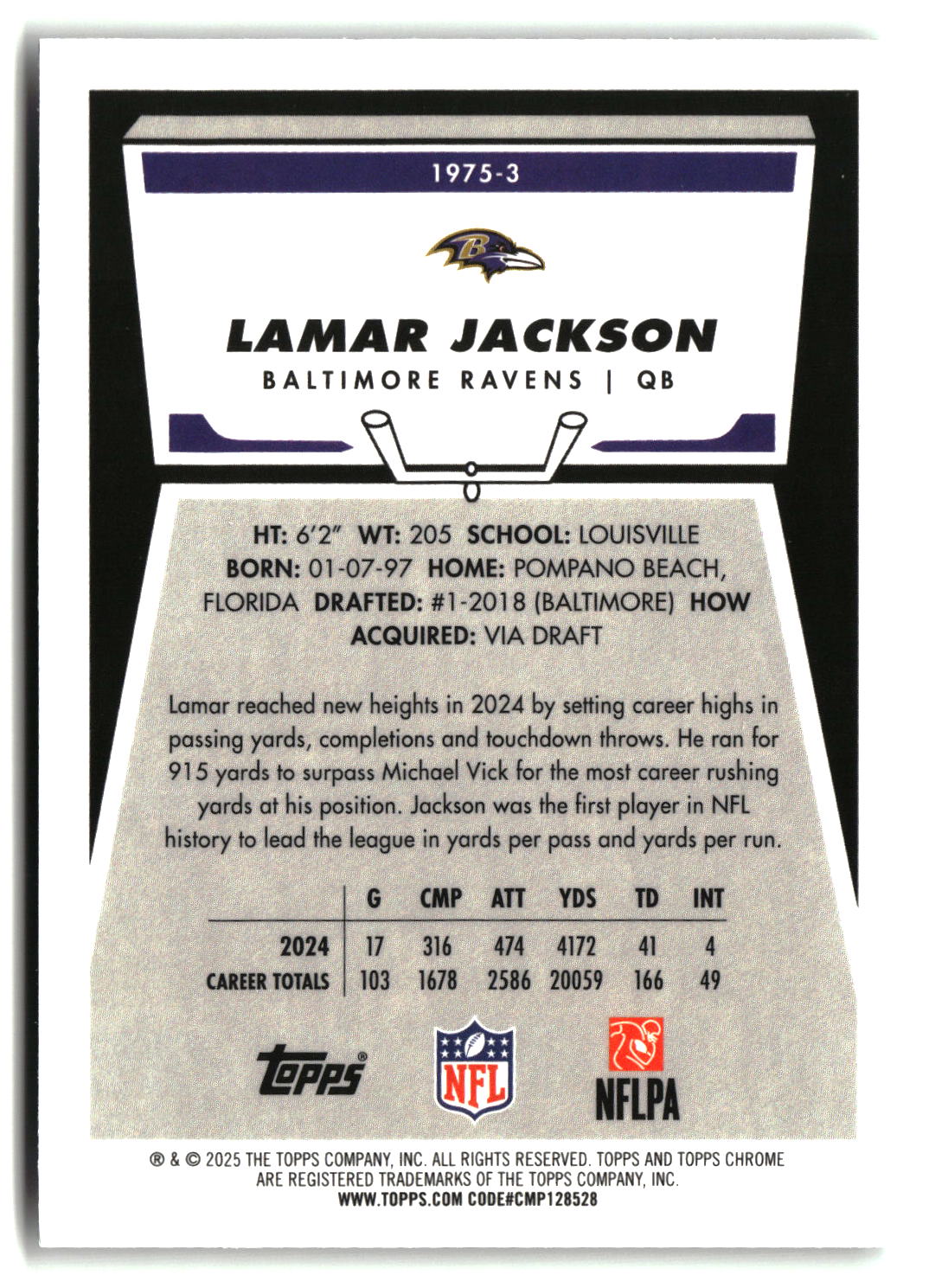 Lamar Jackson 2025 Topps Chrome 1975 Topps #1975-3