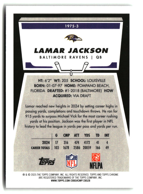 Lamar Jackson 2025 Topps Chrome 1975 Topps #1975-3
