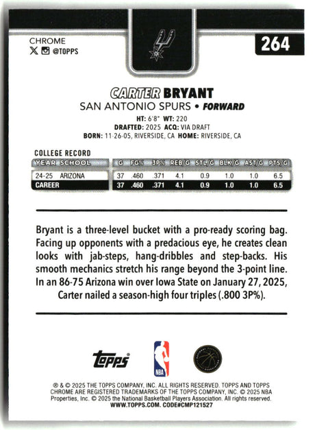 Carter Bryant 2025-26 Topps Chrome #264
