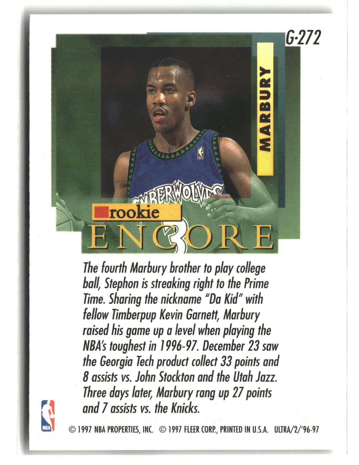 Stephon Marbury 1996-97 Ultra Gold Medallion #G-272