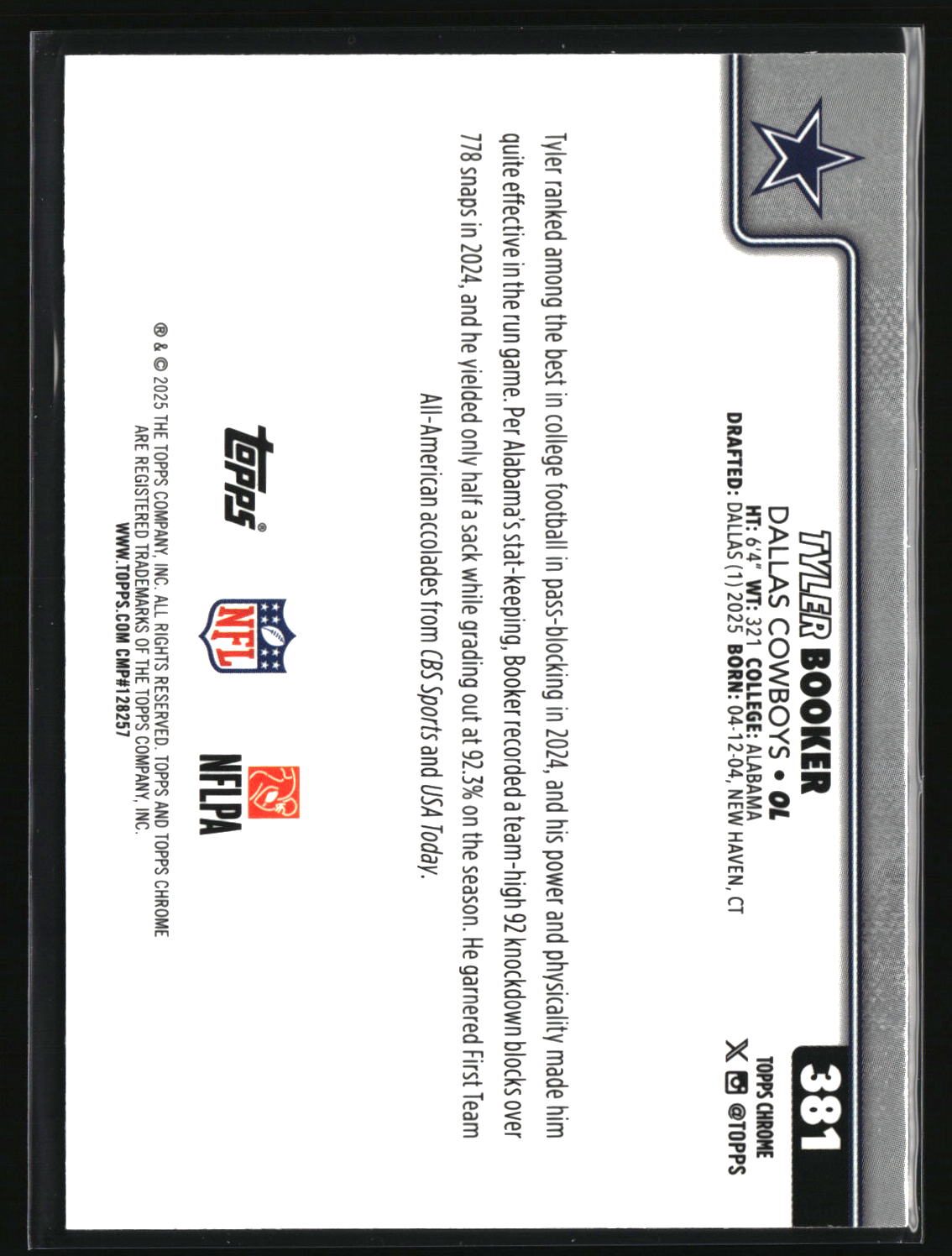 Tyler Booker 2025 Topps Chrome #381