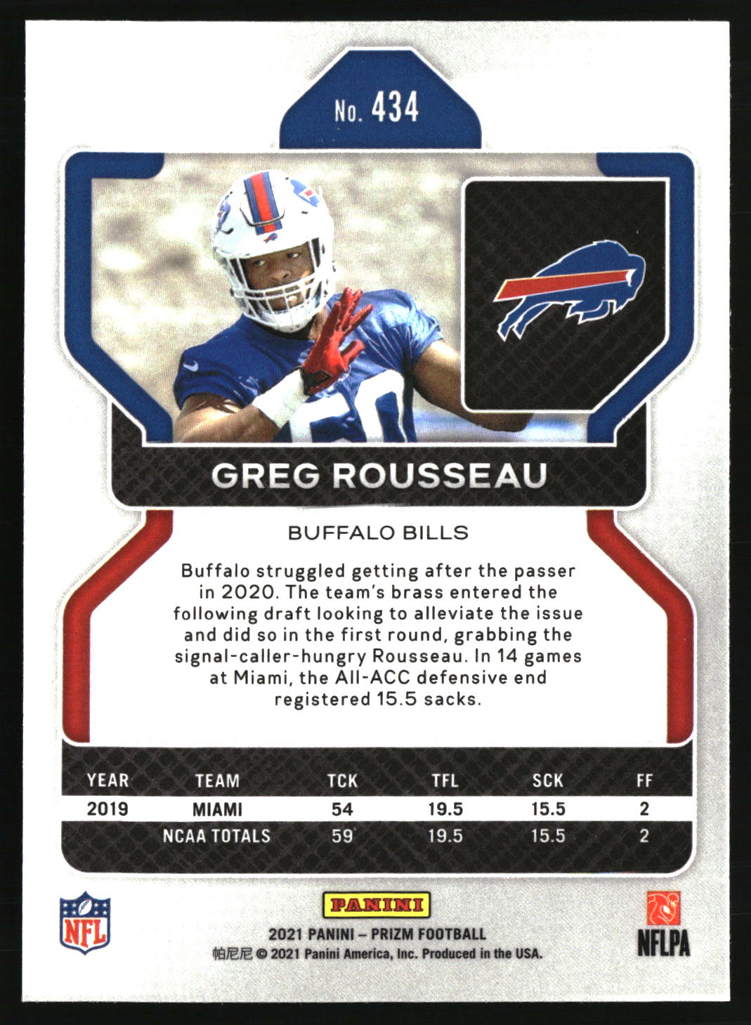 Greg Rousseau 2021 Panini Prizm #434