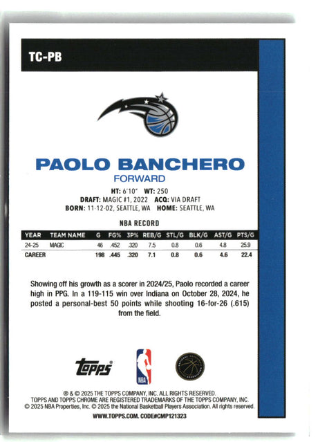 Paolo Banchero 2025-26 Topps 1980-81 Topps Chrome Basketball #TC-PB