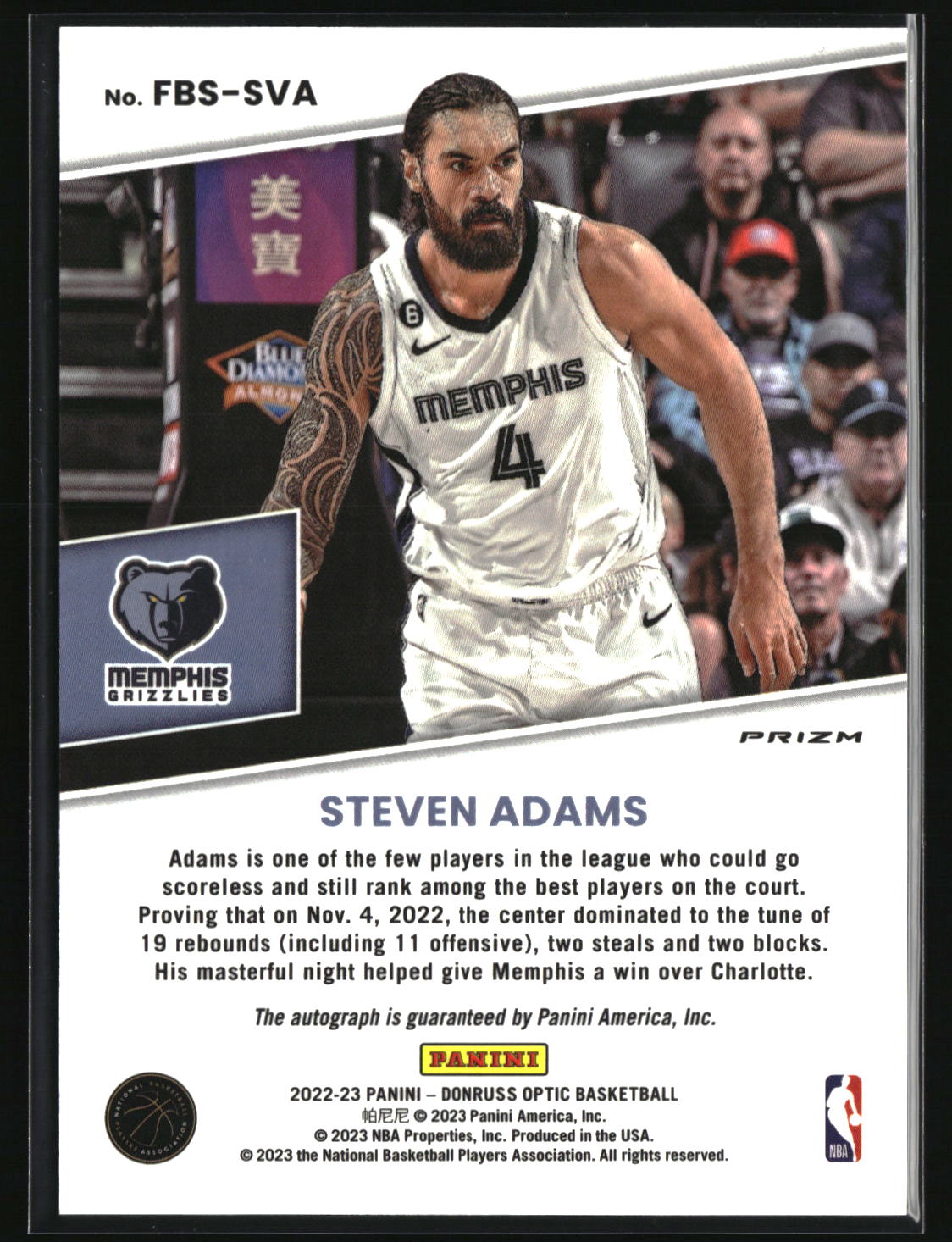 Steven Adams 2022-23 Donruss Optic Fast Break Signatures #FBS-SVA
