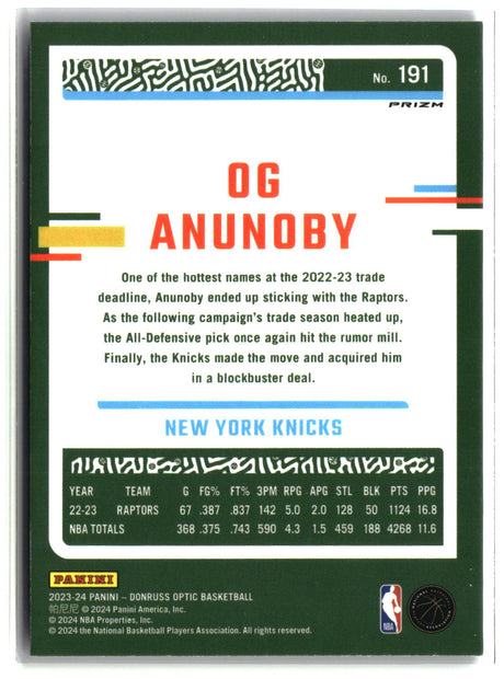 OG Anunoby 2023-24 Donruss Optic Purple Shock #191