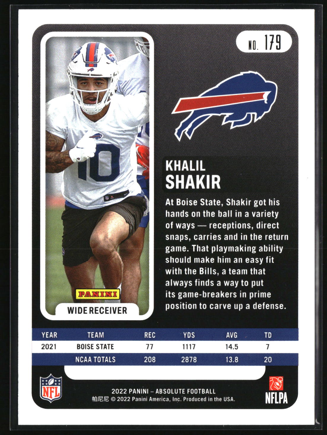 Khalil Shakir 2022 Panini Absolute Blue Diamonds #179 #/99