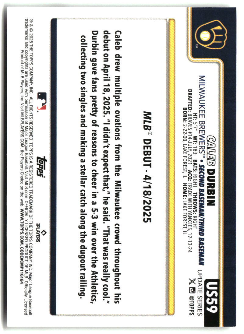 Caleb Durbin 2025 Topps Update #US59
