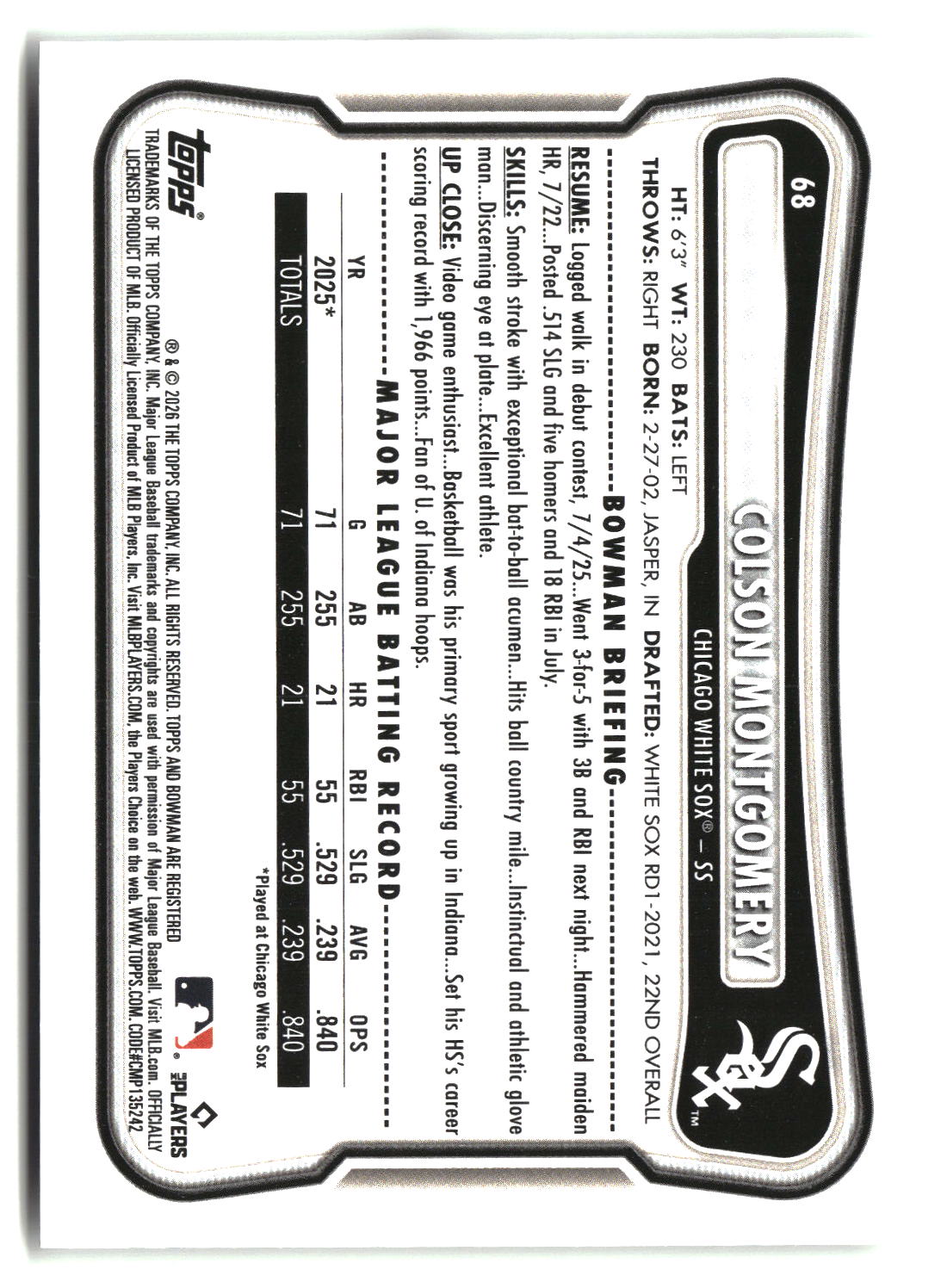 Colson Montgomery 2026 Bowman #68