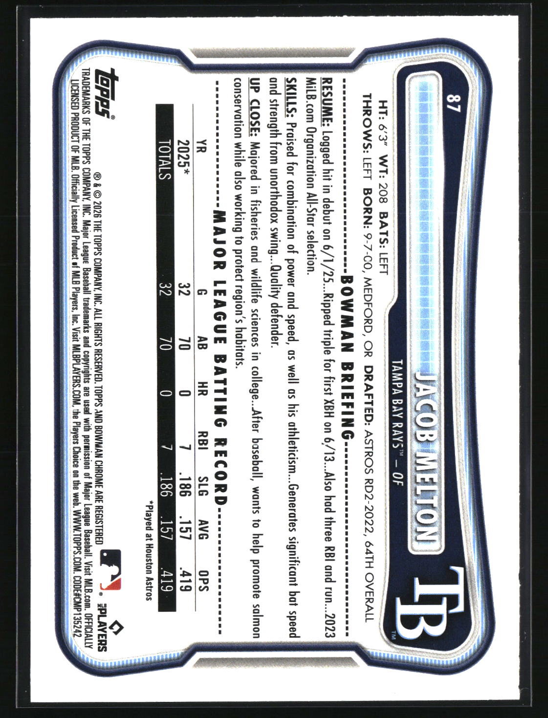 Jacob Melton 2026 Bowman #87