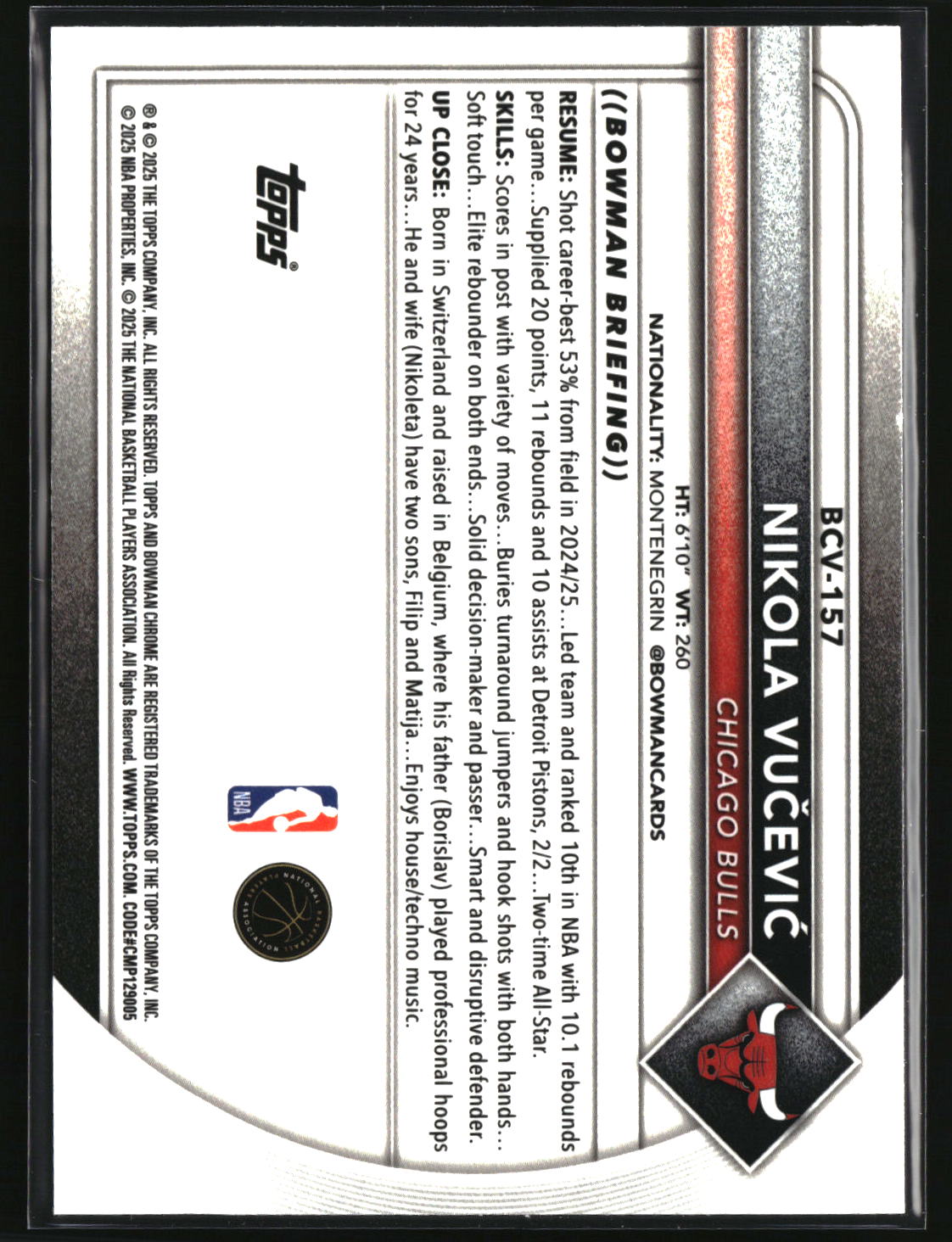 Nikola Vuc?evi? 2025-26 Bowman Chrome Reptilian Fuchsia #BCV-157 #/199