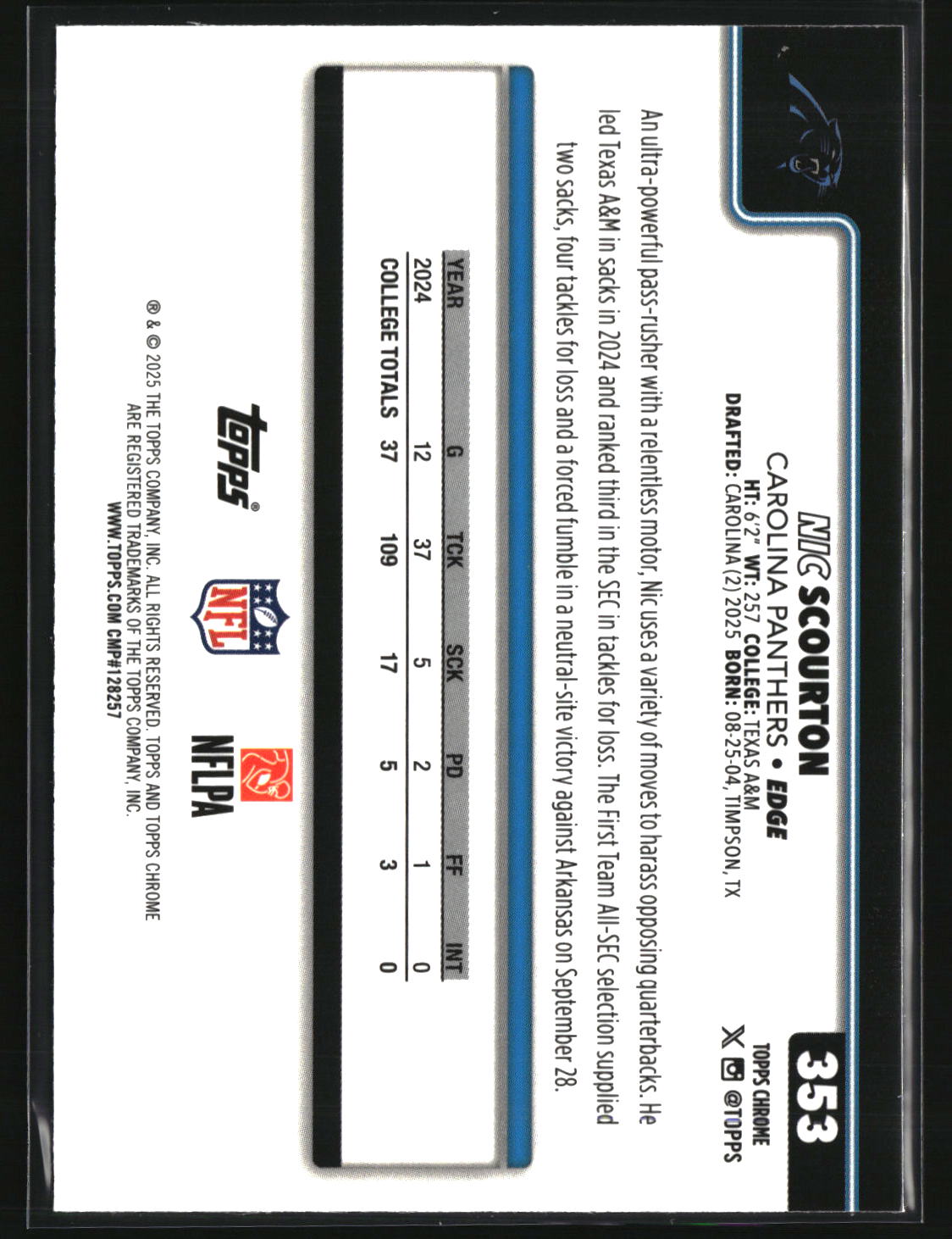 Nic Scourton 2025 Topps Chrome Football #353